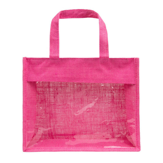 14x12x5 inch Window Jute Hamper Bag – With Zip, Pink, Self Handle — view 2