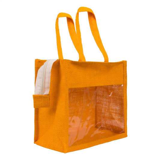 10x8x5 inch Window Jute Hamper Bag – With Zip, Mustard, Self Handle — view 1