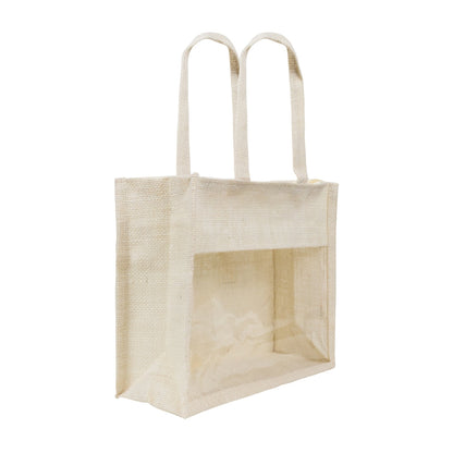 12x10x5 inch Window Jute Hamper Bag – With Zip, Off White, Self Handle — view 1