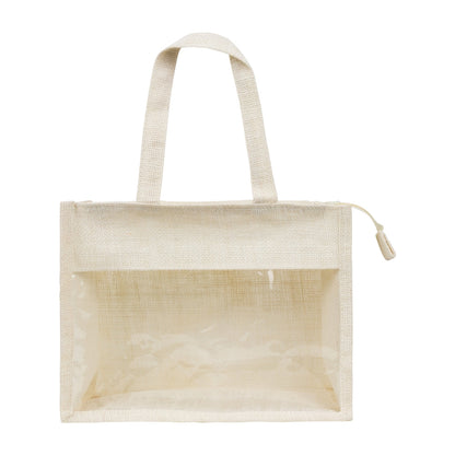 12x10x5 inch Window Jute Hamper Bag – With Zip, Off White, Self Handle — view 2