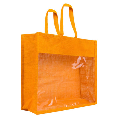 14x12x5 inch Window Jute Hamper Bag – With Zip, Mustard, Self Handle — view 1