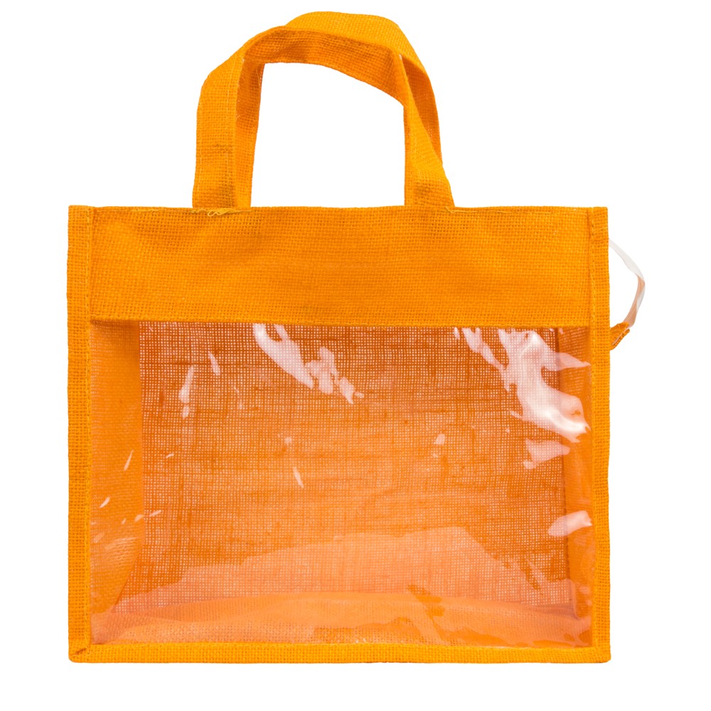 14x12x5 inch Window Jute Hamper Bag – With Zip, Mustard, Self Handle — view 2