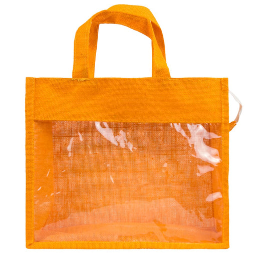 14x12x5 inch Window Jute Hamper Bag – With Zip, Mustard, Self Handle — view 2