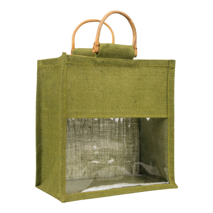 10x10x5 inch Window Jute Hamper Bag – Without Zip, Olive Green, Cane Handle — view 1