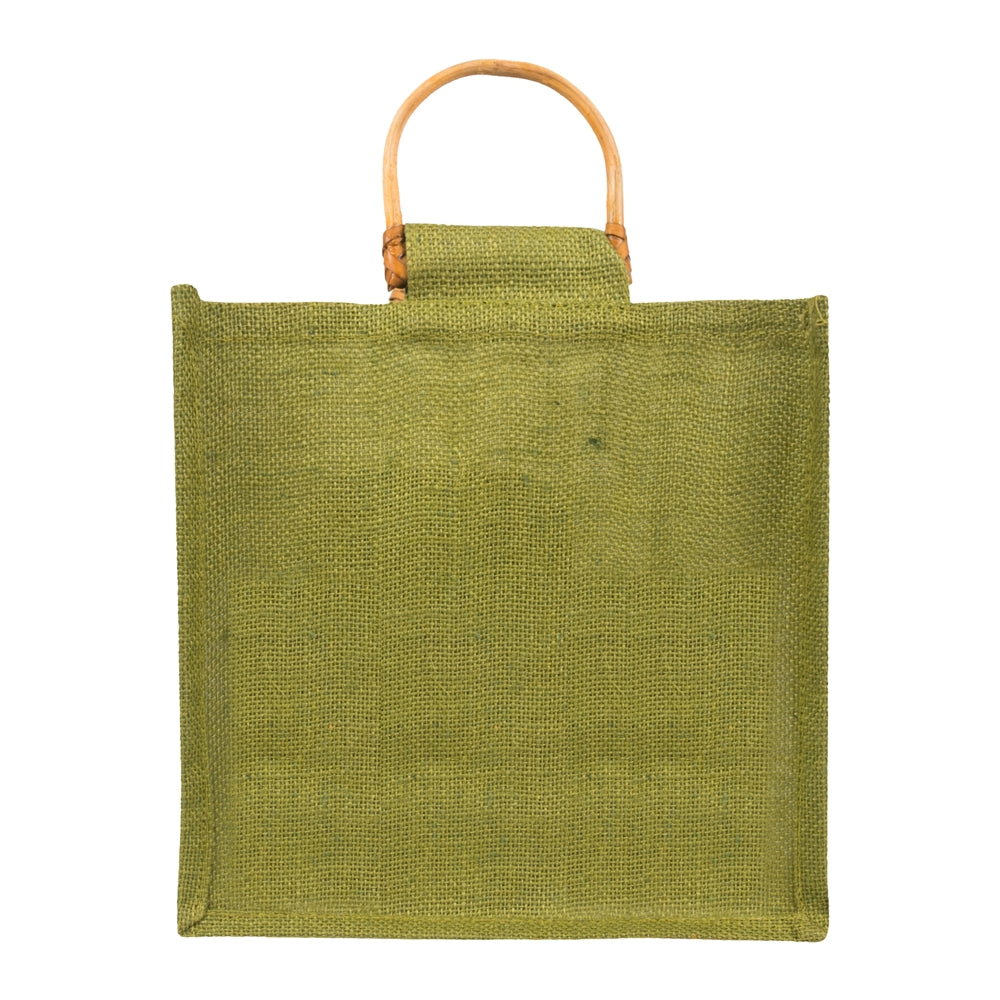 10x10x5 inch Window Jute Hamper Bag – Without Zip, Olive Green, Cane Handle — view 3