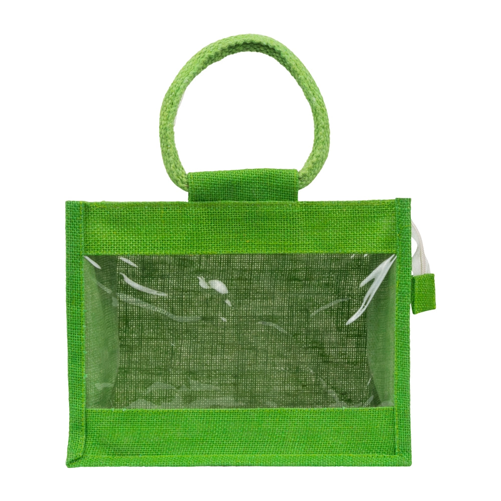 10x8x6 inch Window Jute Hamper Bag – With Zip, Green — view 2