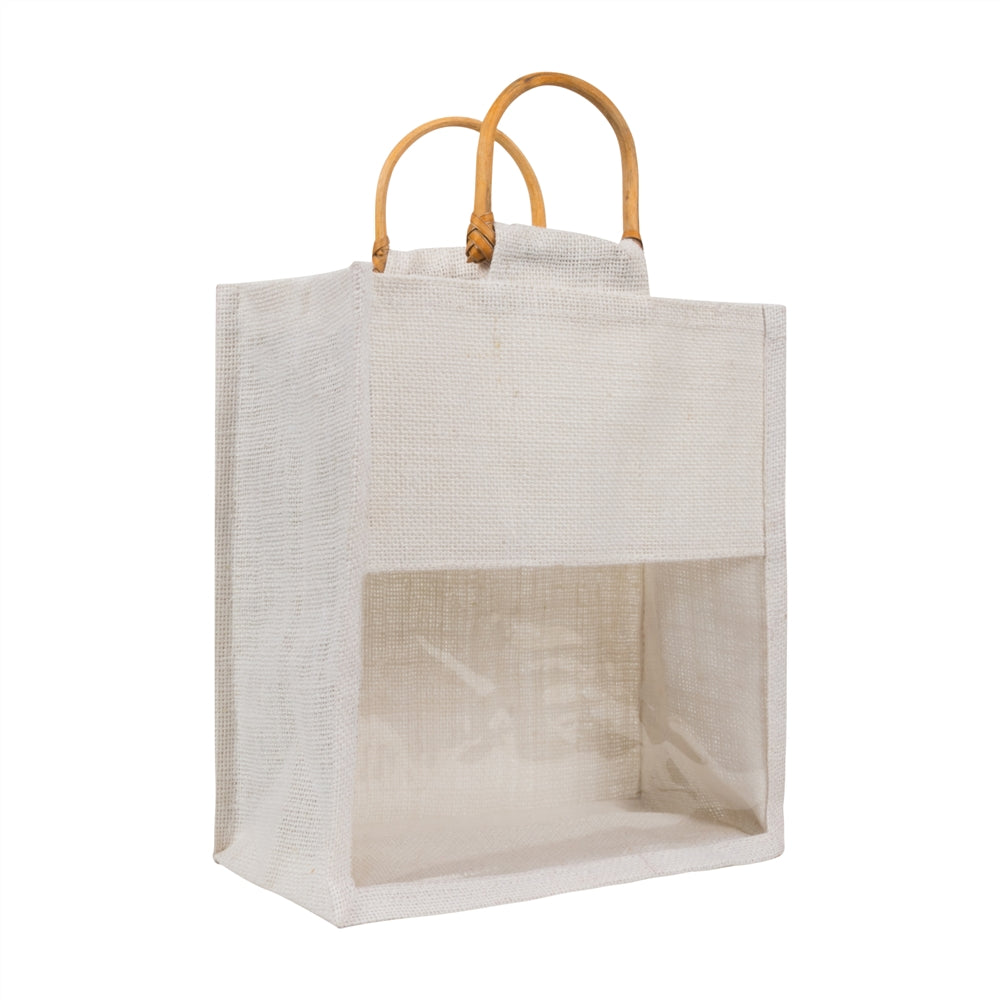 10x10x5 inch Window Jute Hamper Bag – Without Zip, Super White, Cane Handle — view 1