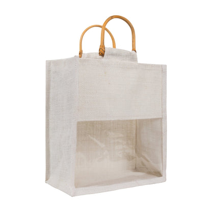 10x10x5 inch Window Jute Hamper Bag – Without Zip, Super White, Cane Handle — view 1