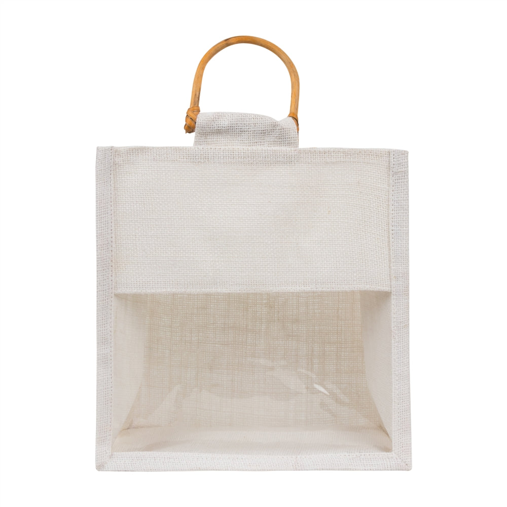 10x10x5 inch Window Jute Hamper Bag – Without Zip, Super White, Cane Handle — view 2