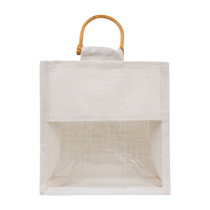 10x10x5 inch Window Jute Hamper Bag – Without Zip, Super White, Cane Handle — view 2