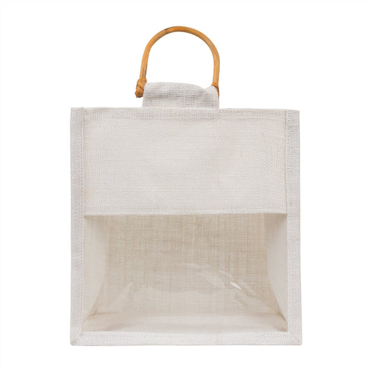 10x10x5 inch Window Jute Hamper Bag – Without Zip, Super White, Cane Handle — view 2