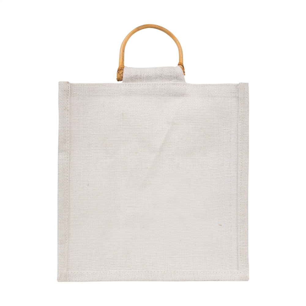 10x10x5 inch Window Jute Hamper Bag – Without Zip, Super White, Cane Handle — view 3