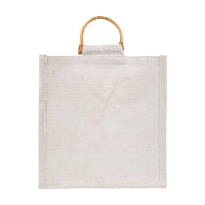 10x10x5 inch Window Jute Hamper Bag – Without Zip, Super White, Cane Handle — view 3