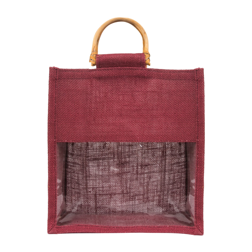 10x10x5 inch Window Jute Hamper Bag – Without Zip, Maroon, Cane Handle — view 2