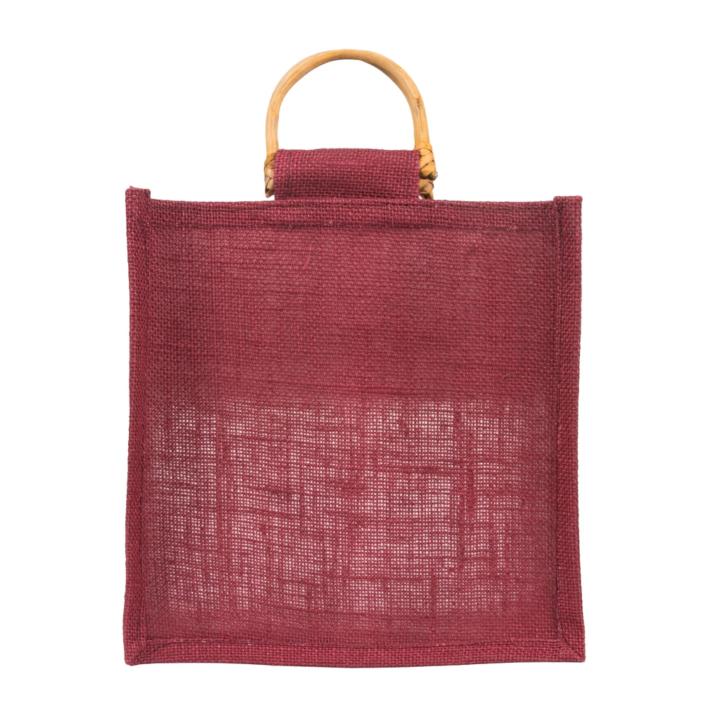 10x10x5 inch Window Jute Hamper Bag – Without Zip, Maroon, Cane Handle — view 3