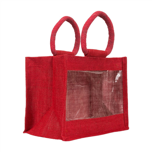 10x8x6 inch Window Jute Hamper Bag – With Zip, Red — view 1