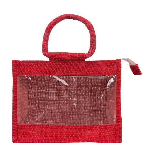 10x8x6 inch Window Jute Hamper Bag – With Zip, Red — view 2