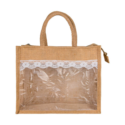 Jute Window Hamper Bag with Lace Finish (12 x 10 x 5 Inch) — view 1