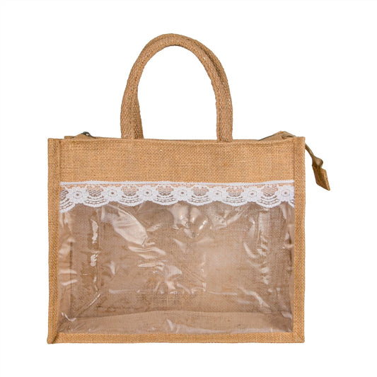 Jute Window Hamper Bag with Lace Finish (12 x 10 x 5 Inch) — view 1