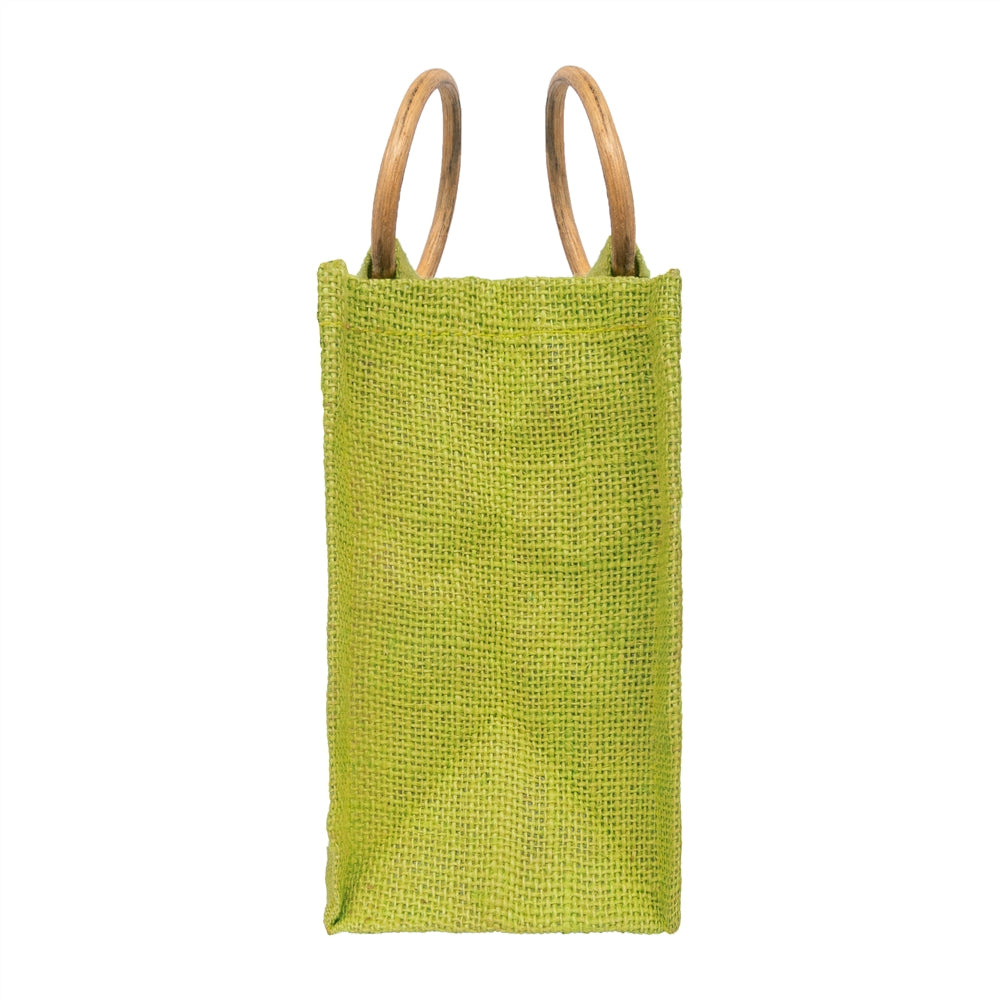 Olive Green Jute Window Gift Bag with Wooden Ring Handle — view 4