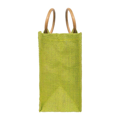 Olive Green Jute Window Gift Bag with Wooden Ring Handle — view 4