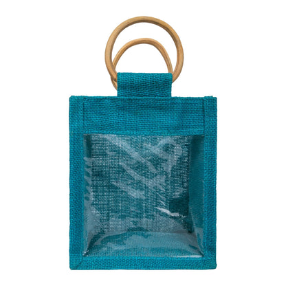 Teal Jute Window Gift Bag with Wooden Ring Handle — view 1