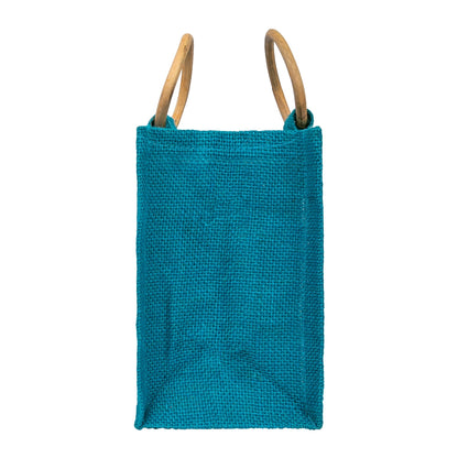 Teal Jute Window Gift Bag with Wooden Ring Handle — view 4