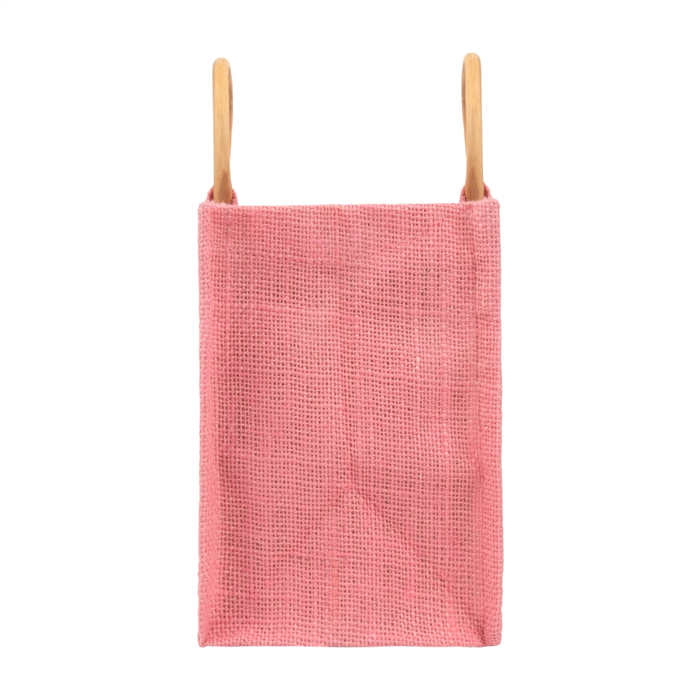 Pink Jute Window Hamper Bag with Wooden Handle – 7x6x3.5 Inch — view 4