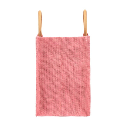 Pink Jute Window Hamper Bag with Wooden Handle – 7x6x3.5 Inch — view 4