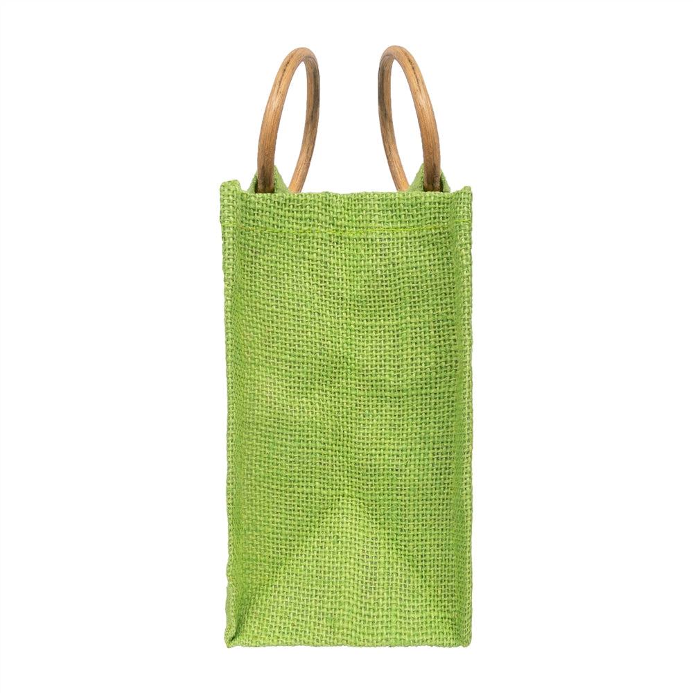 Lime Green Jute Window Gift Bag with Wooden Ring Handle — view 4