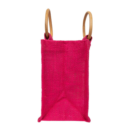 Hot Pink Jute Window Gift Bag with Wooden Ring Handle — view 4