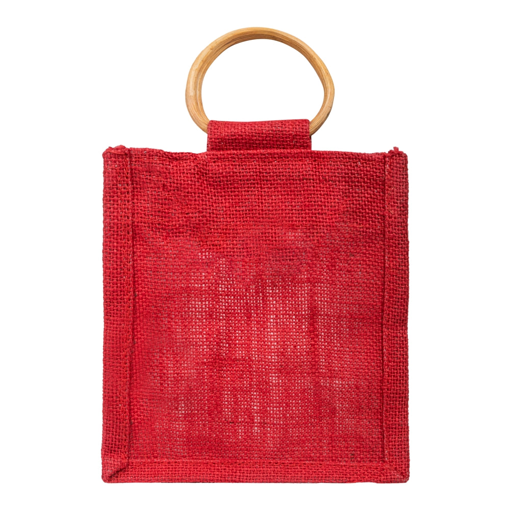 Classic Red Jute Window Gift Bag with Wooden Ring Handle — view 2