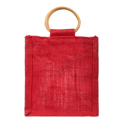 Classic Red Jute Window Gift Bag with Wooden Ring Handle — view 2
