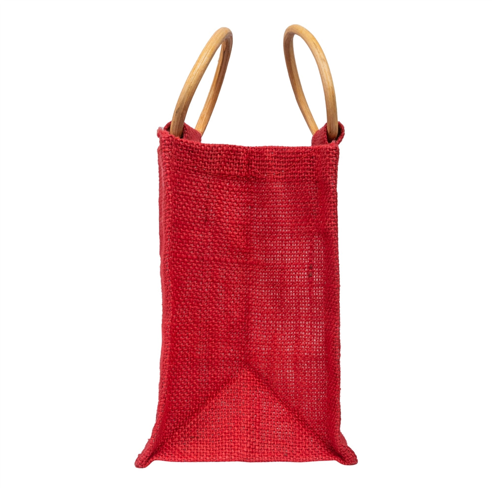 Classic Red Jute Window Gift Bag with Wooden Ring Handle — view 4