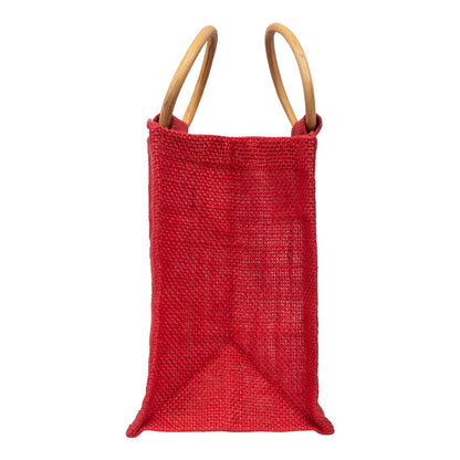 Classic Red Jute Window Gift Bag with Wooden Ring Handle — view 4