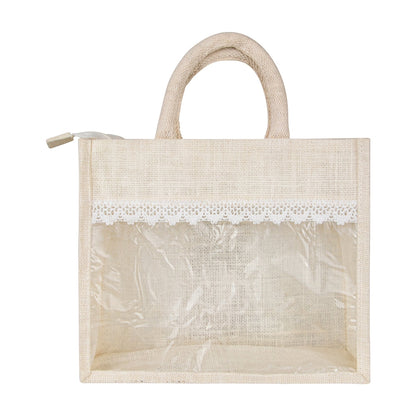 Jute Window Hamper Bag with Lace – Ivory (10 x 8 x 5 Inch) — view 1