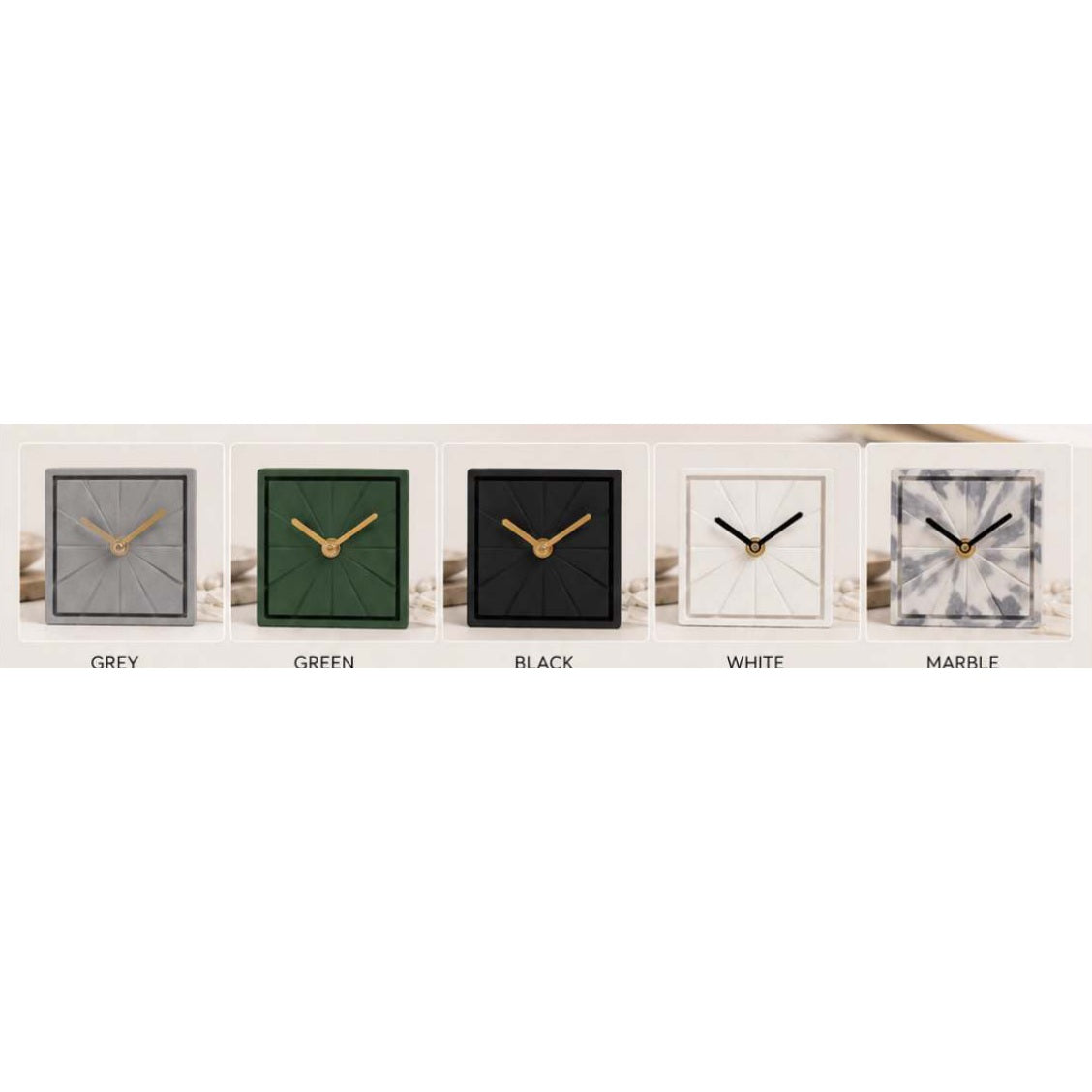 Elegance Concrete Desk Clock — details and available finishes