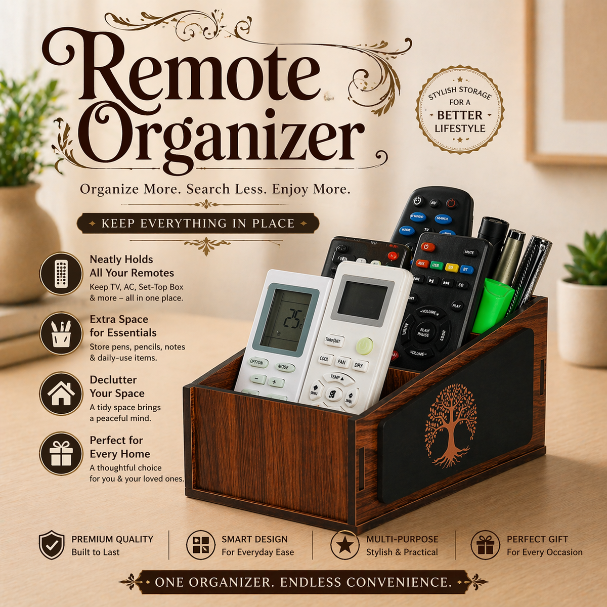3 Compartment  Remote Stand