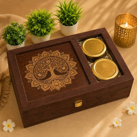 Premium Brown Velvet Dry Fruit & Chocolate Gift Box with 2 Jars | 13x9x3.5 Inch