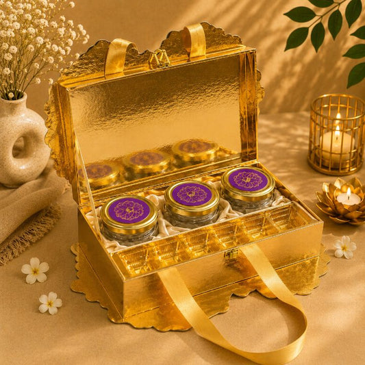 Premium Purple Scodix Printed Floral Dry Fruit & Chocolate Gift Box with 3 Jars second view