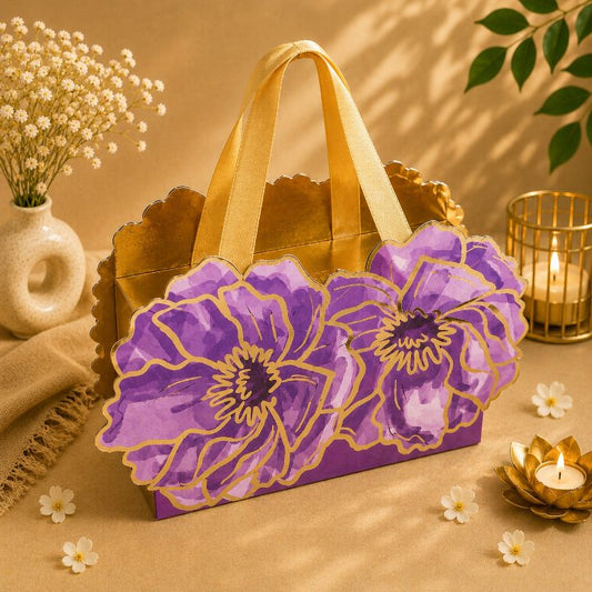 Premium Purple Scodix Printed Floral Dry Fruit & Chocolate Gift Box with 3 Jars