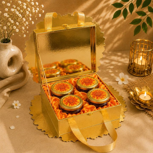 Premium Orange Scodix Printed Floral Dry Fruit Gift Box with 4 Jars second view