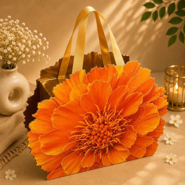 Premium Orange Scodix Printed Floral Dry Fruit Gift Box with 4 Jars
