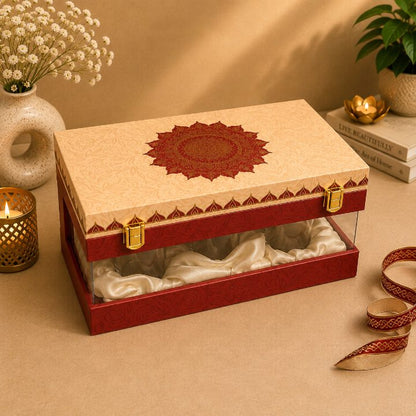Premium Ivory Cream & Deep Red Scodix Printed Dry Fruit Gift Box with 6 Jars