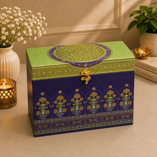 Premium Lime Green & Royal Purple Scodix Printed Dry Fruit Gift Box with 3 Jars