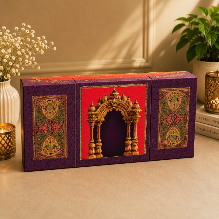 Premium Royal Purple & Rani Pink Scodix Printed Dry Fruit & Chocolate Gift Box with 4 Jars