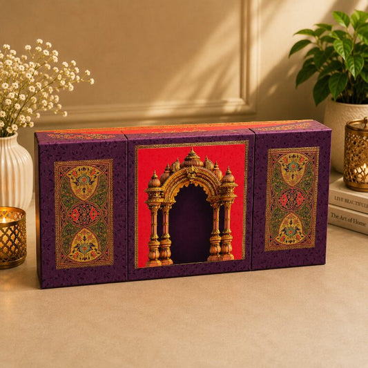 Premium Royal Purple & Rani Pink Scodix Printed Dry Fruit & Chocolate Gift Box with 4 Jars