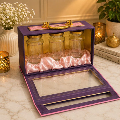 Premium Royal Purple & Blush Pink Scodix Printed Dry Fruit Gift Box with 3 Jars second view