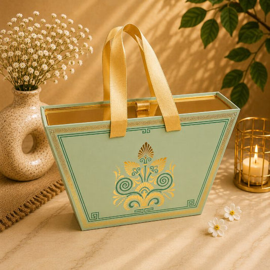Premium Mint Green & Gold Scodix Printed Dry Fruit Gift Box with 5 Jars