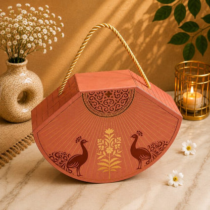 Premium Terracotta Peach & Gold Scodix Printed Dry Fruit Gift Box with 3 Jars